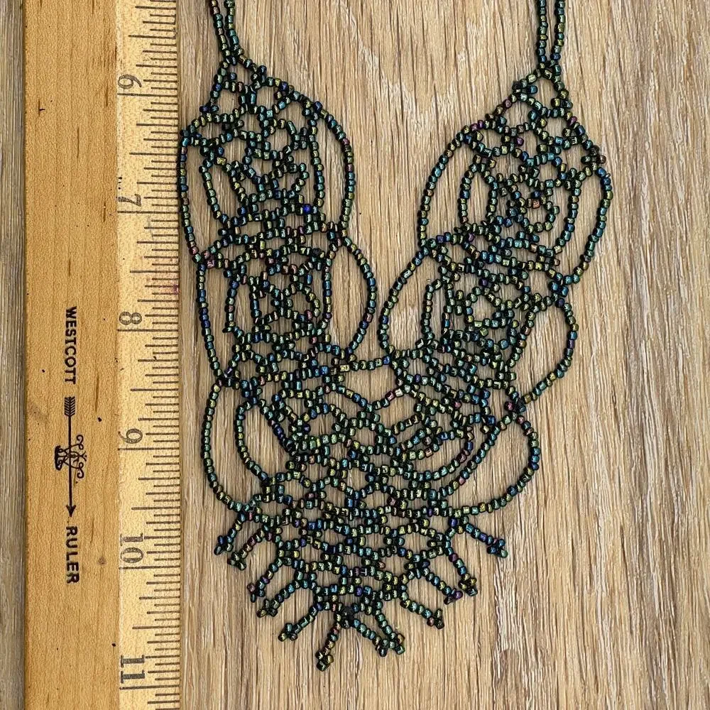 Petrol Purple Iridescent Beaded Bib Collar Necklace Costume Jewelry Statement